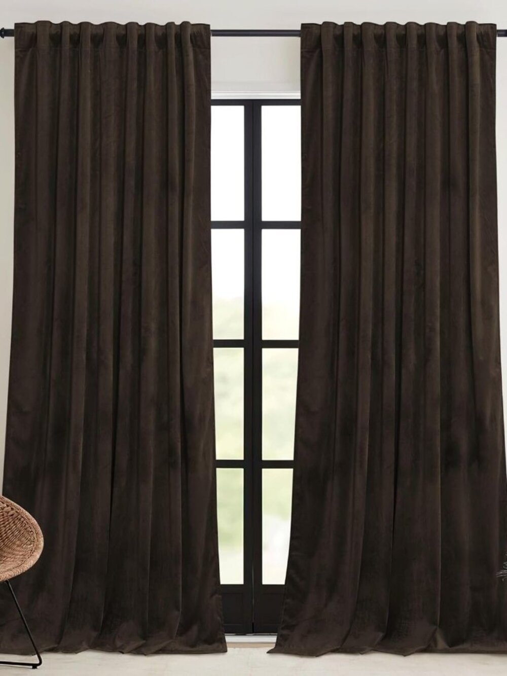 RYB HOME Brown Blackout Curtains 96 inches Long Velvet, Room Darkening Thermal I